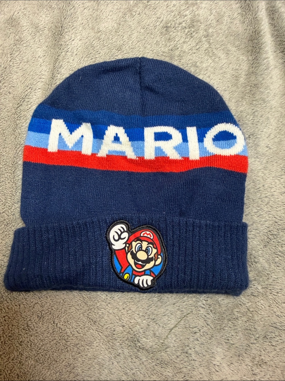Men’s Navy Blue 'Mario' Knit Beanie with Character Patch
